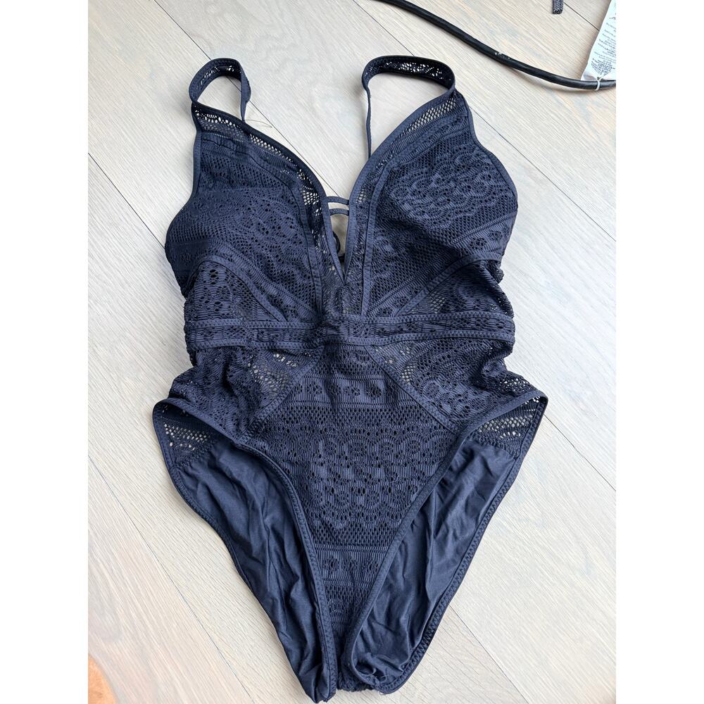 BECCA Color Play Crochet Plunge One Piece Swimsuit